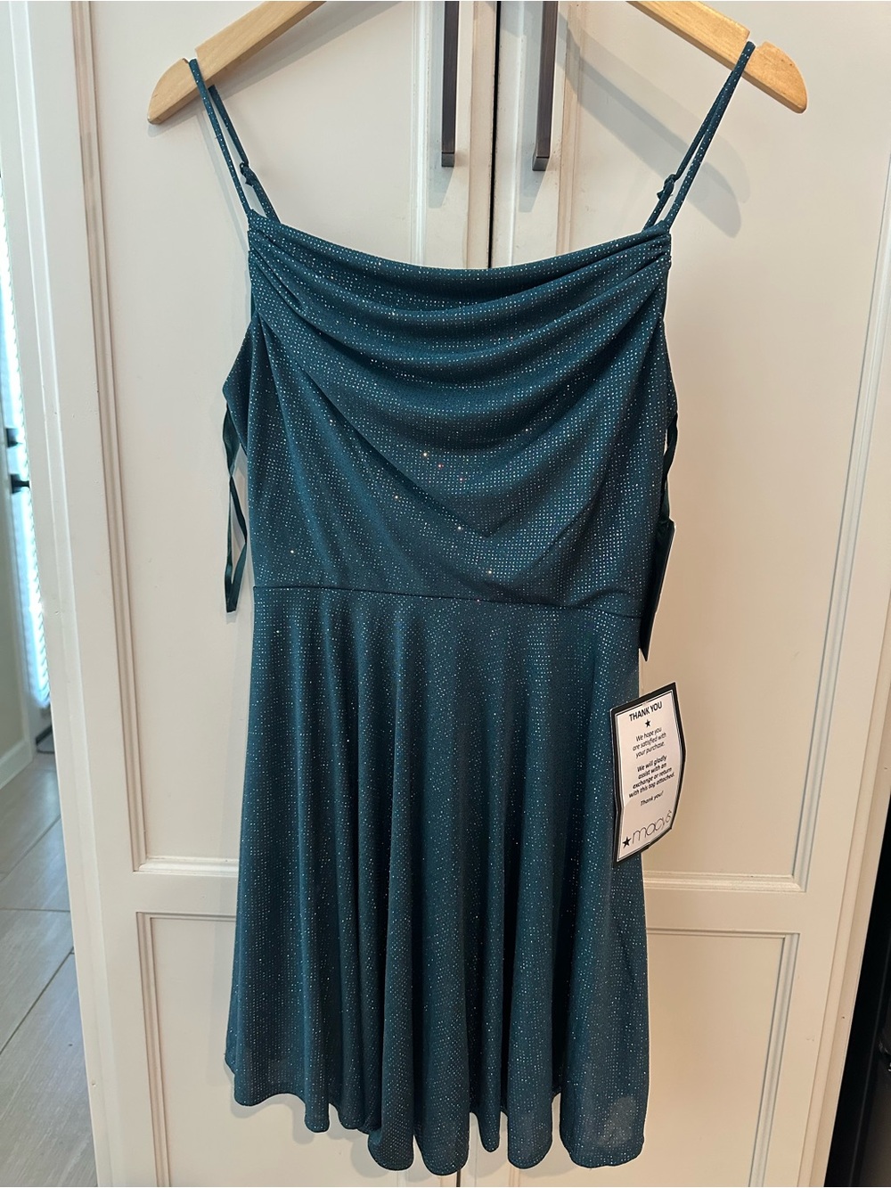 NWT Teal Sparkle Cowl Neck A-Line Dress ( Size 5/6 )
